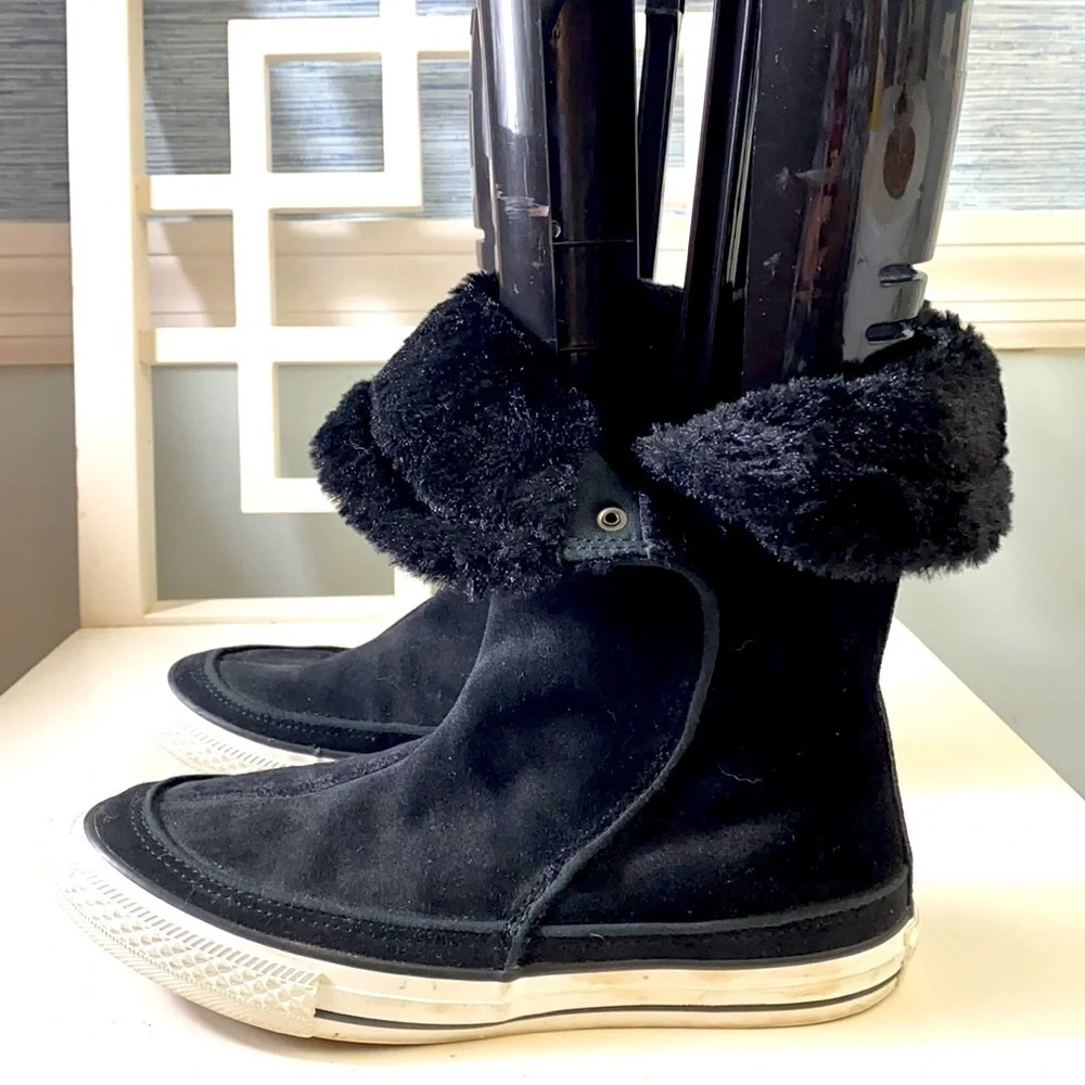 Converse Youth Black Winter Boots Faux Fur Fold-Over High Top Sneakers Size 5